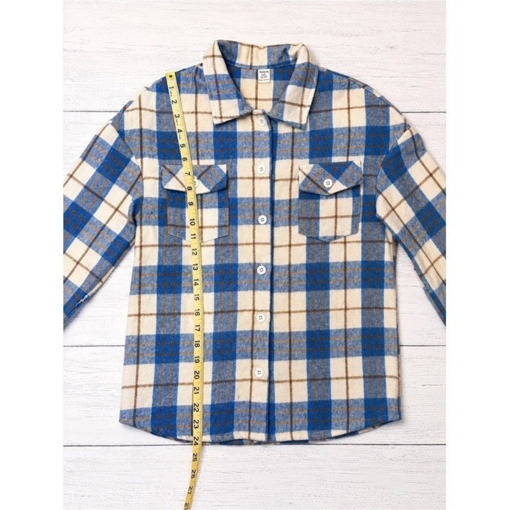 SHEIN Kids Blue Plaid Flannel Button Up Shirt Size 14/16 Youth - Picture 7 of 9